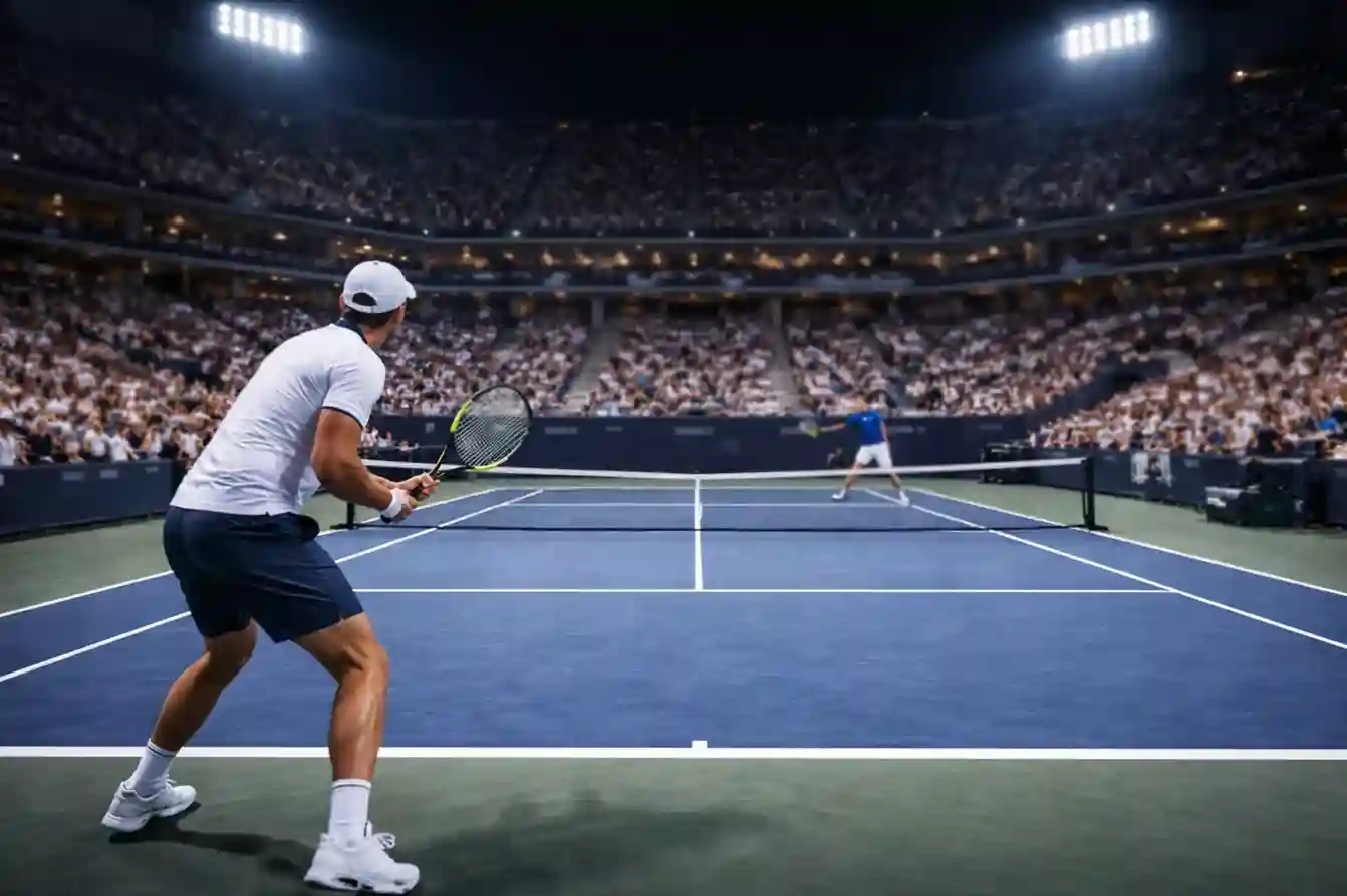 Partido nocturno en pista dura del US Open con focos encendidos