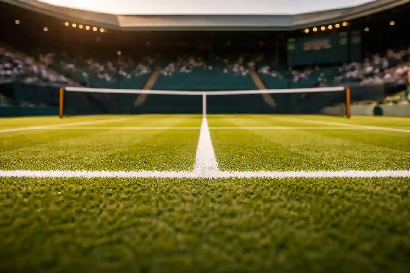 Pista central de Wimbledon con césped verde perfectamente cortado