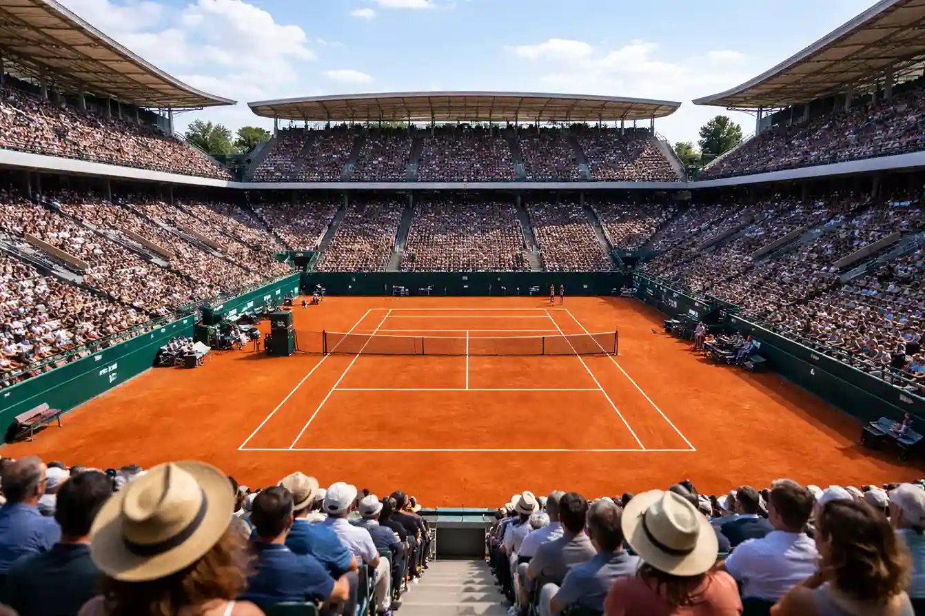 Estadio de Masters 1000 con pista de tierra batida naranja