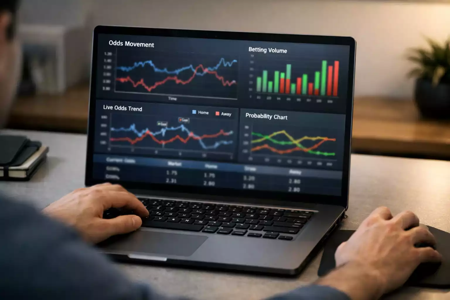 Persona analizando gráficos de cuotas en ordenador portátil